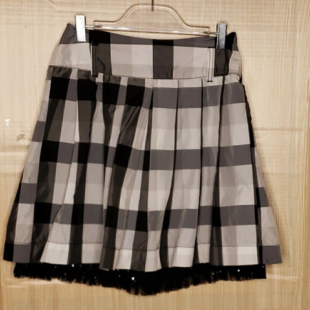 Justice Girls Dressy Black Grey Buffalo Check Skirt 10